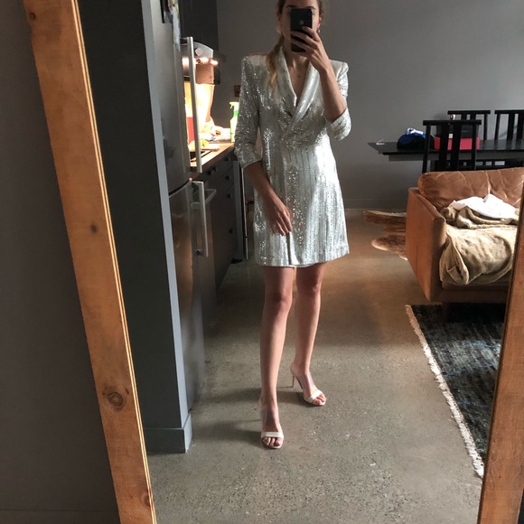 Silver Sequin Blazer Dress - Picture 1 of 8
